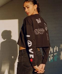 Sree Santhosh Best Selling Black LVPE L/S Henley Crop Top