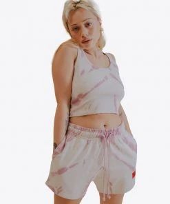 Sree Santhosh Tiger Stripe Tie Dye Logo Ribbed Tank (Mauve/Chalk) Best Selling