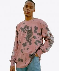 Sree Santhosh Tie Dye Love Peace Cuffed L/S T-Shirt (Dusty Rose/Black)