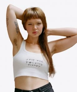 Chnge-nyc Save The F*cking Planet Ribbed Tank (White) Best Selling