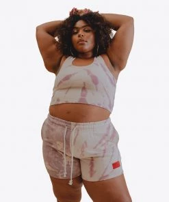 Sree Santhosh Best Selling Mauve/Chalk Pieced Tie Dye Sweatshorts