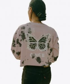 Sree Santhosh Tie Dye Butterfly L/S Cuffed Henley Crop (Mauve) Best Selling