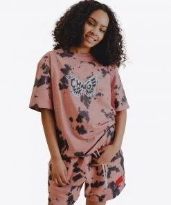 Sree Santhosh Tie Dye Butterfly Logo S/S T-Shirt (Dusty Rose/Black) Best Selling