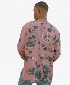 Sree Santhosh Tie Dye Love Peace Cuffed L/S T-Shirt (Dusty Rose/Black)