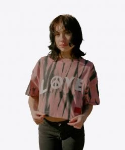 Sree Santhosh Best Selling Tie Dye Love Peace S/S Crop (Dusty Rose)