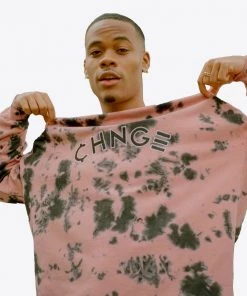 Sree Santhosh Dusty Rose CHNGE Logo Splotch Tie Dye Crewneck