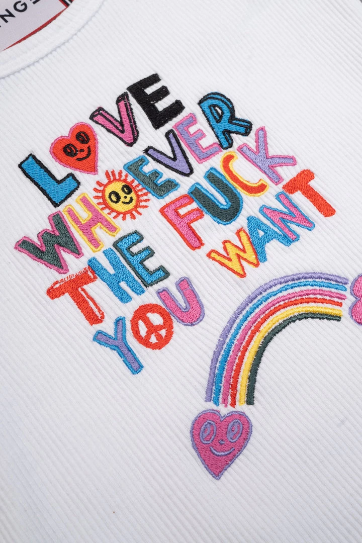 Sree Santhosh Love Whoever Zero Waste Ribbed Tank (White) ♻️ 6 Sree Santhosh Love Whoever Zero Waste Ribbed Tank (White) ♻️