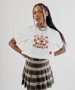 Sree Santhosh Best Selling Save The Planet S/S Crop (White)