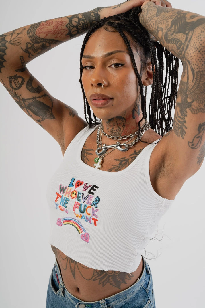 Sree Santhosh Love Whoever Zero Waste Ribbed Tank (White) ♻️ 4 Sree Santhosh Love Whoever Zero Waste Ribbed Tank (White) ♻️