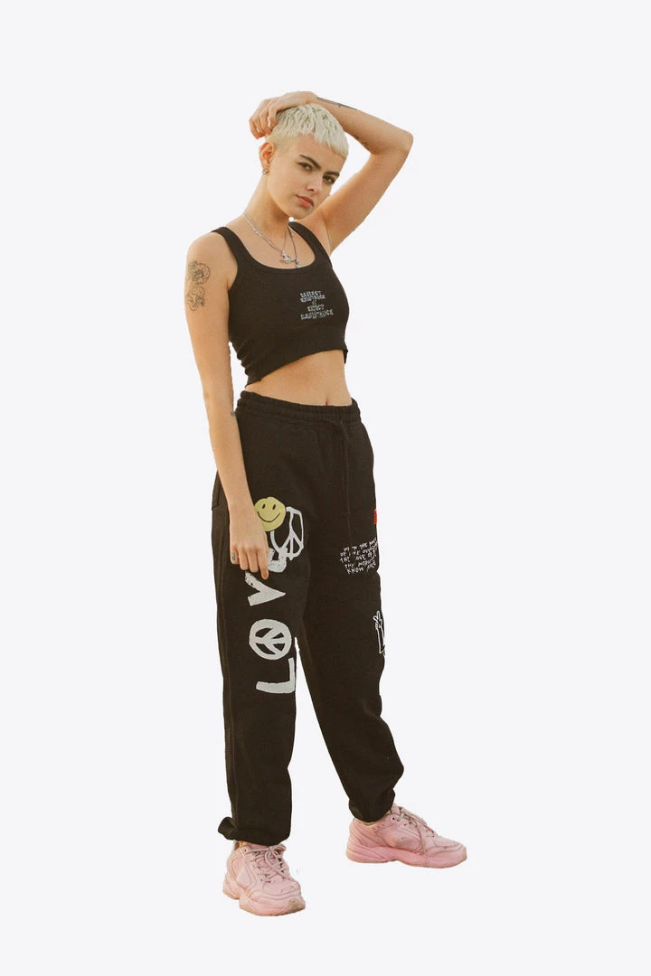 Sree Santhosh Black Love Peace Sweatpants 5 Sree Santhosh Black Love Peace Sweatpants