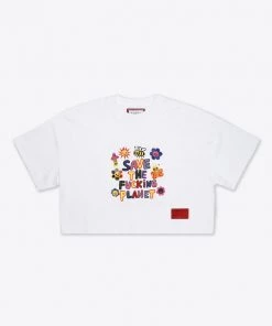 Sree Santhosh Best Selling Save The Planet S/S Crop (White)