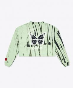 Sree Santhosh Best Selling Tie Dye Butterfly L/S Cuffed Henley Crop (Citron)