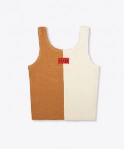 Sree Santhosh Pieced Ribbed Tank (Chalk/Caramel) Best Selling