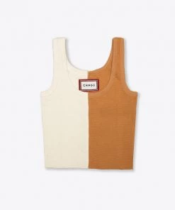 Sree Santhosh Pieced Ribbed Tank (Chalk/Caramel) Best Selling