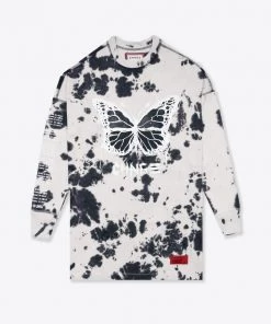 Sree Santhosh Best Selling Tie Dye Butterfly Logo L/S T-Shirt Dress (Cookies & Cream)