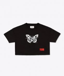 Sree Santhosh CHNGE Logo Butterfly Crop Top (Black)
