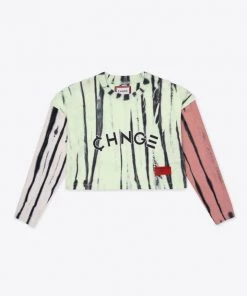 Sree Santhosh Pieced Tie Dye University L/S Crop (Citron/Dusty Rose/Chalk) Best Selling