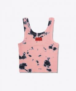 Sree Santhosh Splotch Tie Dye Logo Ribbed Tank (Dusty Rose)