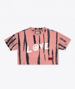 Sree Santhosh Best Selling Tie Dye Love Peace S/S Crop (Dusty Rose)
