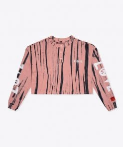 Sree Santhosh Best Selling Tie Dye Love Peace L/S Cuffed Henley Crop (Dusty Rose)