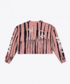 Sree Santhosh Best Selling Tie Dye Love Peace L/S Cuffed Henley Crop (Dusty Rose)
