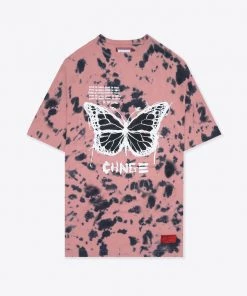 Sree Santhosh Best Selling Tie Dye Butterfly Logo T-Shirt Dress (Dusty Rose/Black)