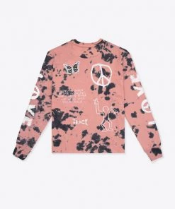 Sree Santhosh Tie Dye Love Peace Cuffed L/S T-Shirt (Dusty Rose/Black)