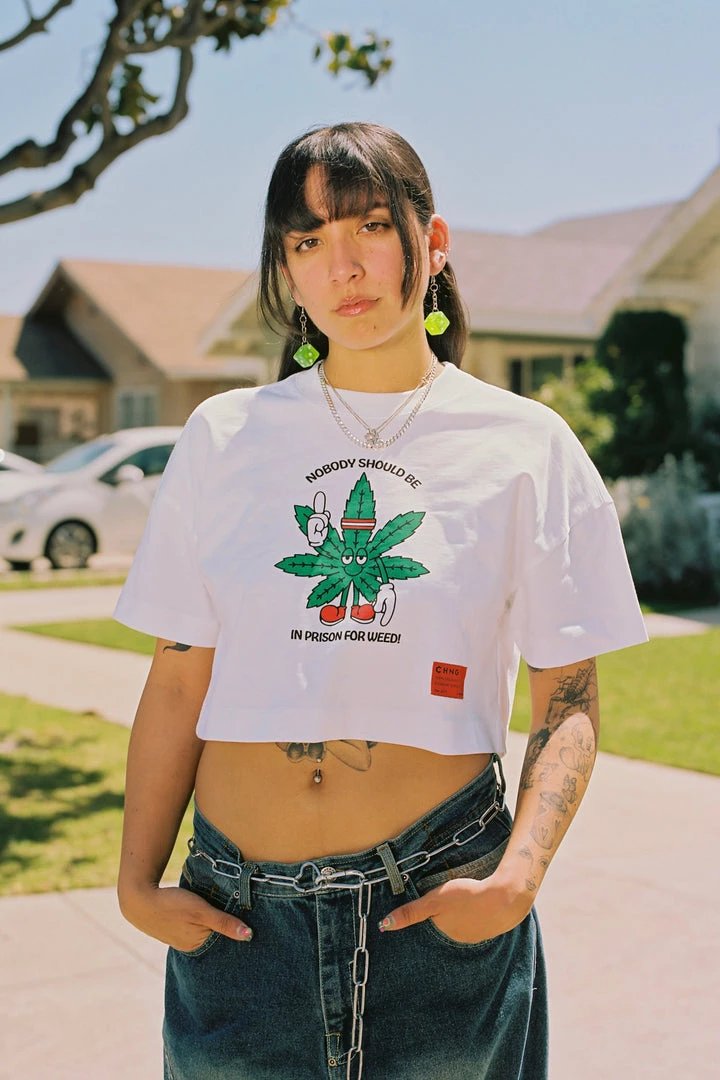 Sree Santhosh Best Selling Cannabis Equity S/S Crop (White) 4 Sree Santhosh Best Selling Cannabis Equity S/S Crop (White)