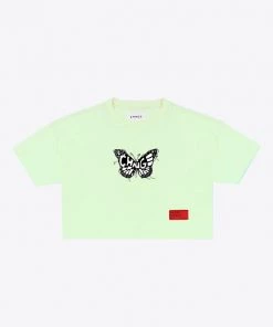 Sree Santhosh Best Selling CHNGE Logo Butterfly Crop Top (Citron)
