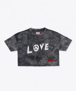Sree Santhosh Tie Dye Love Peace S/S Crop (Black Marble)