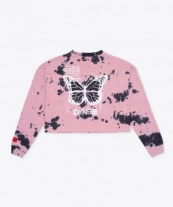 Sree Santhosh Tie Dye Butterfly L/S Cuffed Henley Crop (Mauve) Best Selling