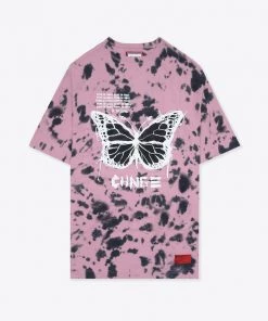Sree Santhosh Best Selling Tie Dye Butterfly Logo T-Shirt Dress (Mauve/Black)