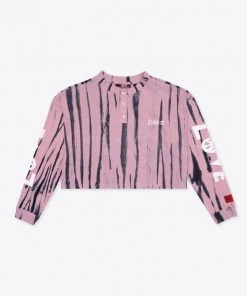 Sree Santhosh Tie Dye Love Peace L/S Cuffed Henley Crop (Mauve) Best Selling