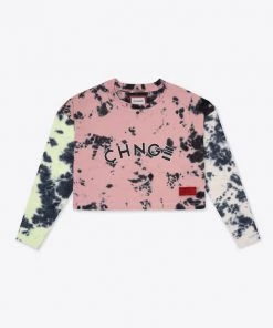 Sree Santhosh Pieced Tie Dye University L/S Crop (Citron/Mauve/Chalk) Best Selling