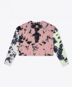 Sree Santhosh Pieced Tie Dye University L/S Crop (Citron/Mauve/Chalk) Best Selling