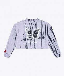 Sree Santhosh Best Selling Tie Dye Butterfly L/S Cuffed Henley Crop (Violet)