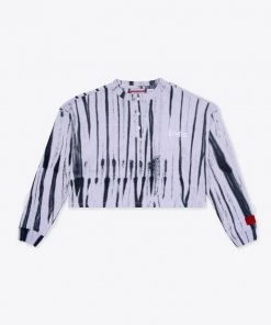 Sree Santhosh Best Selling Tie Dye Butterfly L/S Cuffed Henley Crop (Violet)