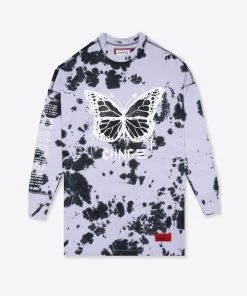 Sree Santhosh Best Selling Tie Dye Butterfly Logo L/S T-Shirt Dress (Violet)